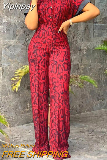 Yipinpay for Women Snakeskin Print Top & Pants Set Two Pieces Casual Womens Outfits